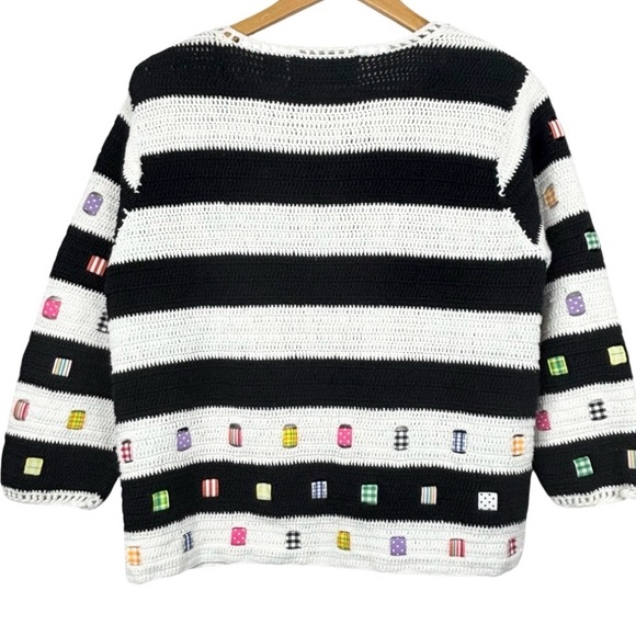 VTG Design Options Knit Black & White Stripes & Patchwork Detail Cardigan S - Picture 5 of 9